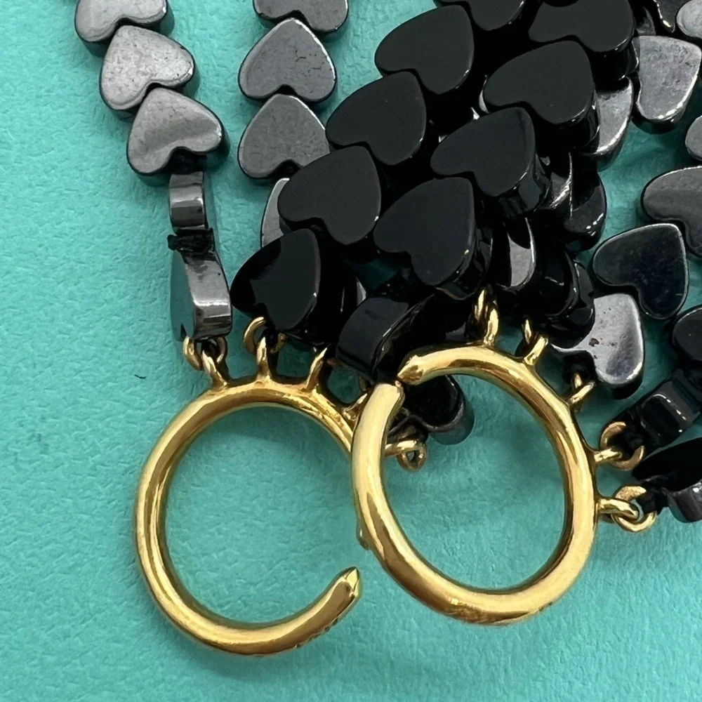Tiffany & Co. 18k Heart Shaped Hematite and Onyx Torsade Necklace RARE